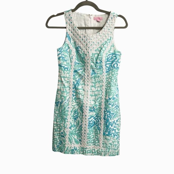 Lilly Pulitzer Mcfarlane Shift Dress in Seaside Aqua size 00 Blue Preppy Cotton - Picture 1 of 4